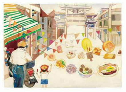 【潮汕原创】揭阳妹纸以潮汕美食文化为主题的手绘水彩画:糖葱薄饼
