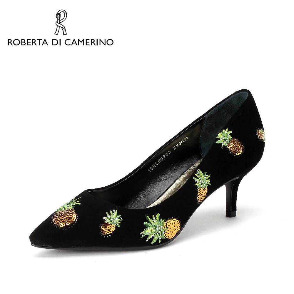 roberta诺贝达新款单鞋 尖头水钻浅口细跟女鞋