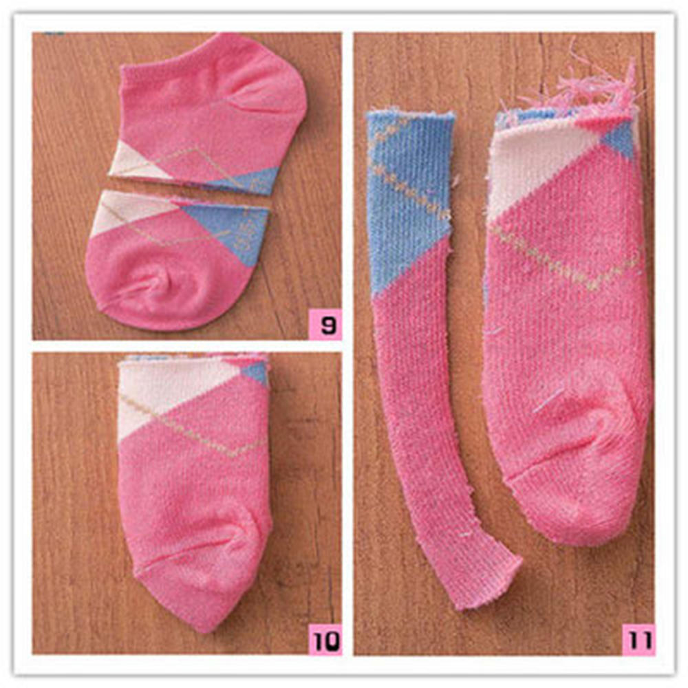 第四步:裁剪另一支袜子制作胳膊部分
