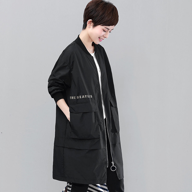 早秋中长款棒球服外套女春秋装2021新款韩版妈妈风衣宽松休闲上衣