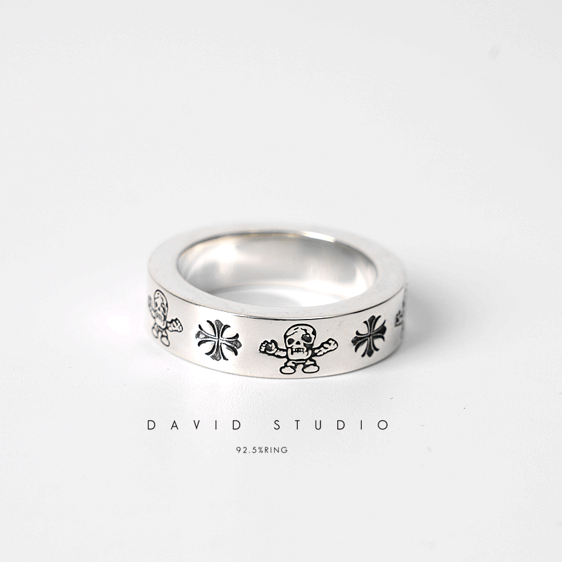 新David studios925纯银童军花船锚经典做旧复古戒指silver ring-Taobao