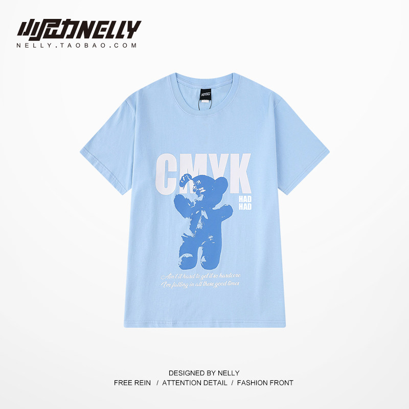 小尼力bf春夏小熊印花短袖男女情侣国潮牌宽松慵懒风百搭打底T恤