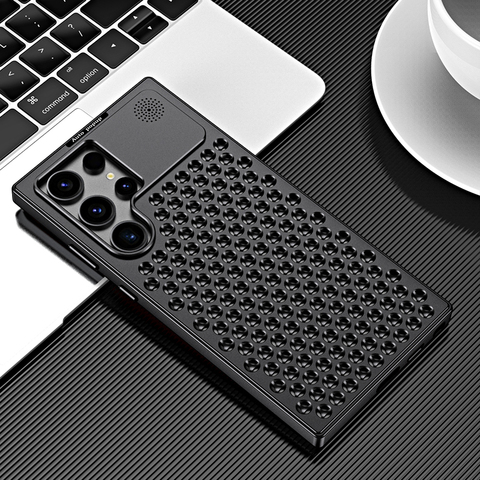 Black — Luxury New Metal Heatsink Breathable Mesh High End Premium S24, S24 Plus, S24 Ultra Samsung Phone Case