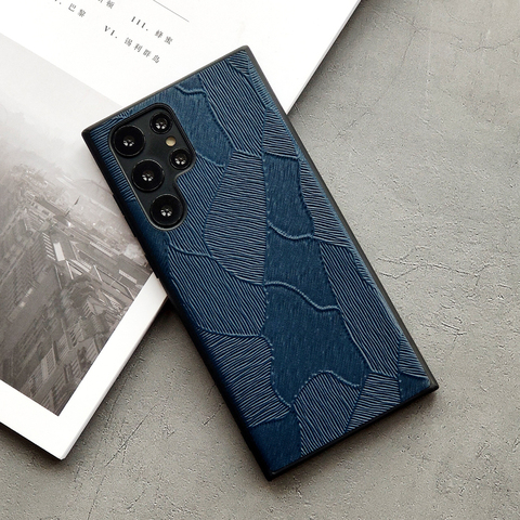 Embossed Pattern Genuine Leather S24, S24 Plus, S24 Ultra Samsung Phone Case