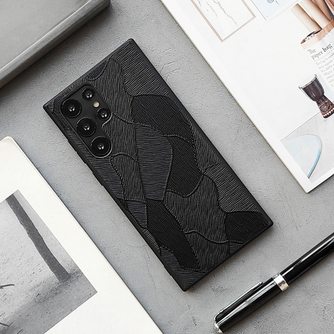 Embossed Pattern Genuine Leather S24, S24 Plus, S24 Ultra Samsung Phone Case