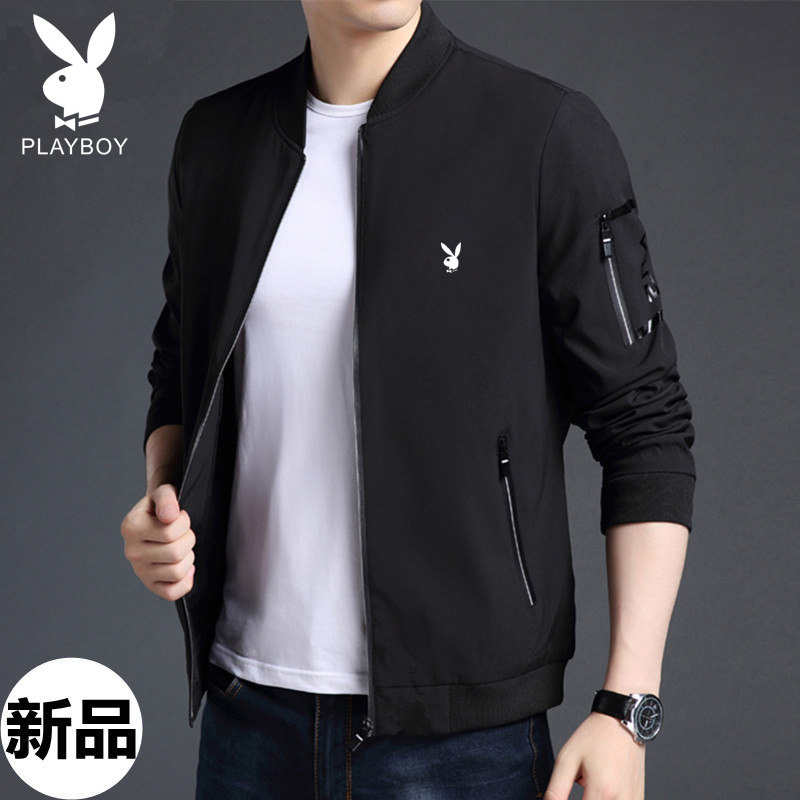 花花公子夹克男春秋休闲男士外套秋季男装立领薄款中年上衣茄克衫