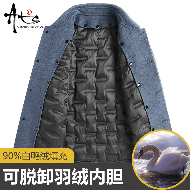 冬季羊毛呢外套男短款羽绒内胆双面呢大衣加厚羊绒大衣男夹克5101