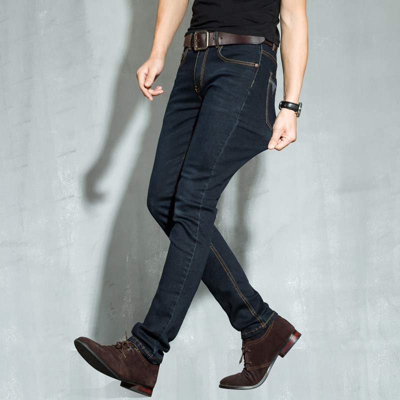 秋冬款超高弹力黑色牛仔裤男装弹性修身小脚裤运动大码长裤子男夏