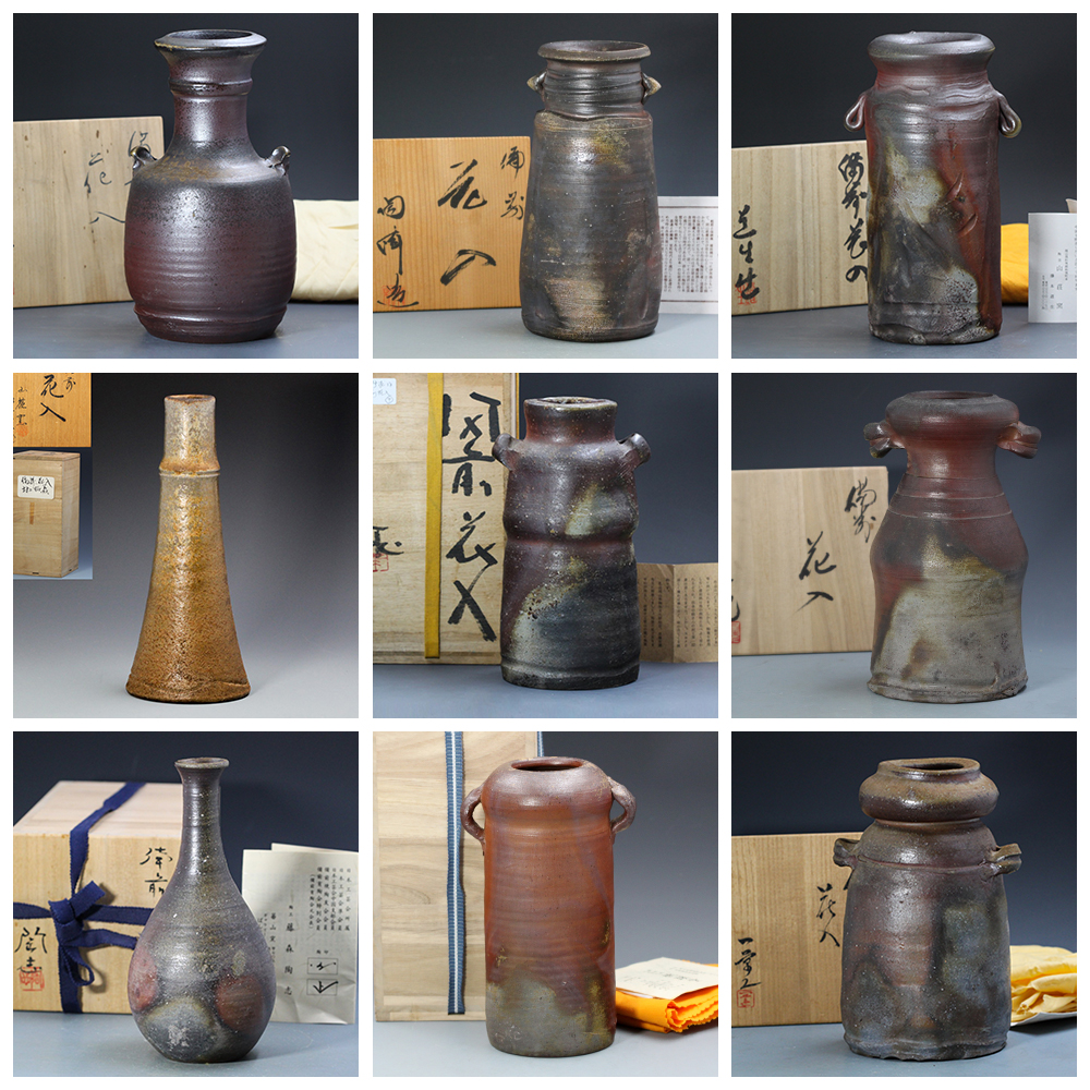 日本备前烧花入陶艺家手作花入花道具家居摆放柴烧粗陶艺术花瓶 
