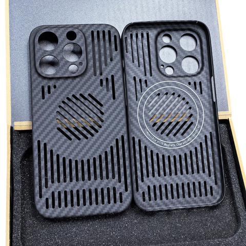 Hollow Magnetic Lightweight Heatsink Heat Dissipation Luxury MagSafe 15, 14, 13 Carbon Fiber iPhone Case