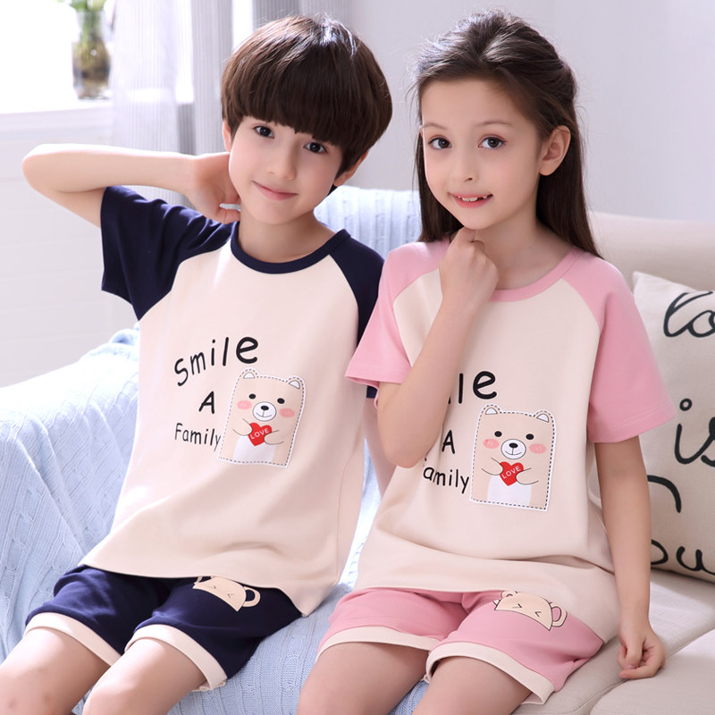 儿童睡衣男童夏季薄款纯棉短袖套装小孩女童睡衣夏天中大童家居服