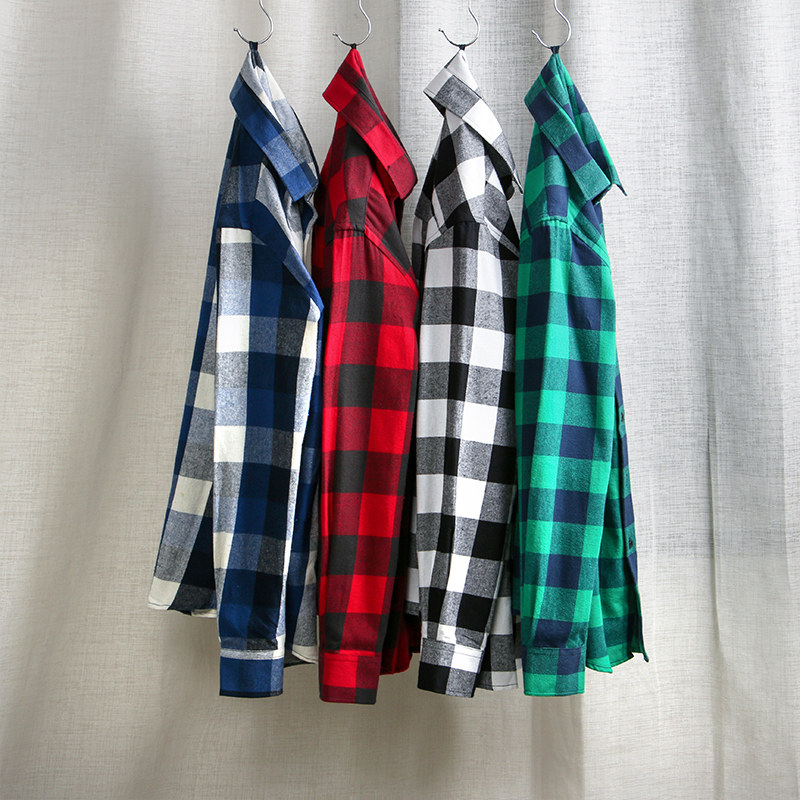 春秋磨毛纯棉格子衬衫男韩版修身长袖衬衣青年新疆棉外套休闲上衣