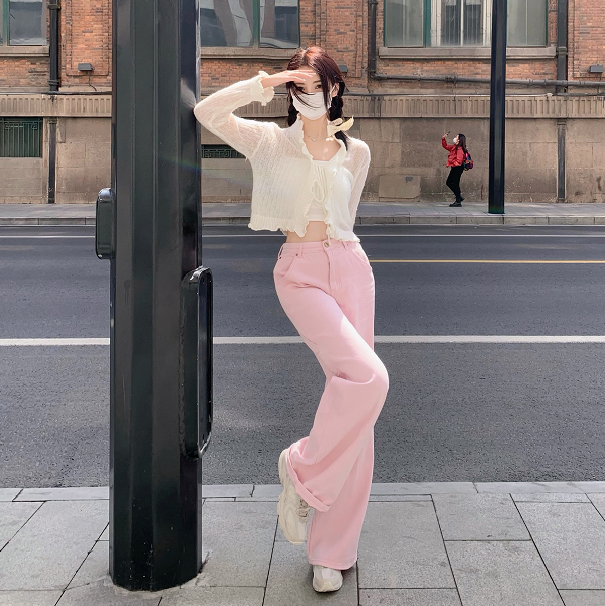 pinkpo 旅途中的一道光纯棉针织套装女舒适三件套运动休闲套装-Taobao