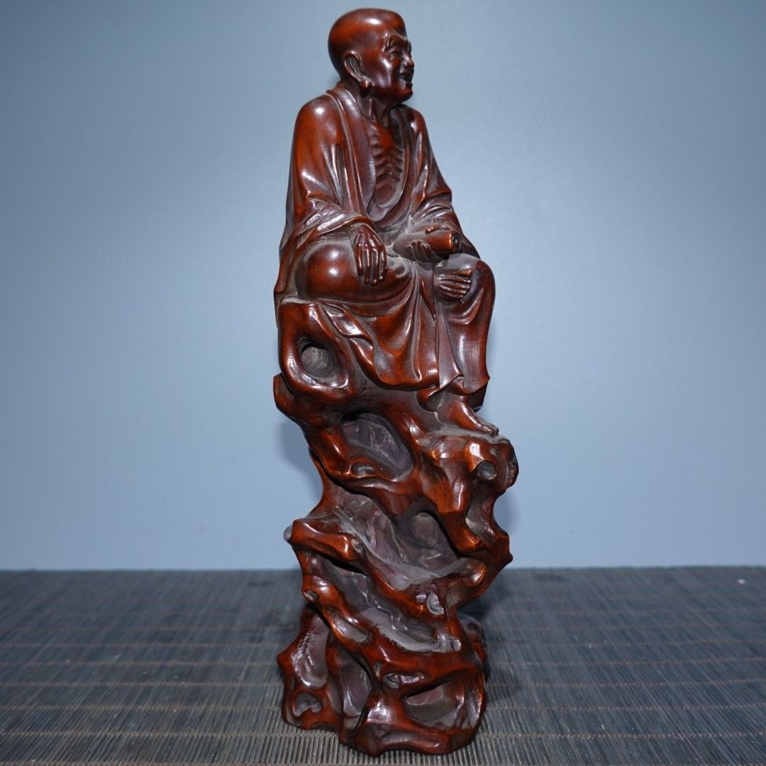 黄杨木镂空雕刻屏风摆件雕刻九龙戏宝图案，直径29，总高37木雕