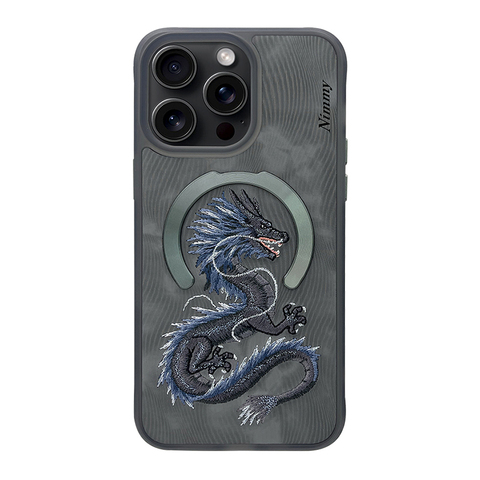 Nimmy New Embroidered Leopard, Dragon, Phoenix High End Premium Luxury MagSafe 15, 15 Plus, 15 Pro, 15 Pro Max iPhone Case