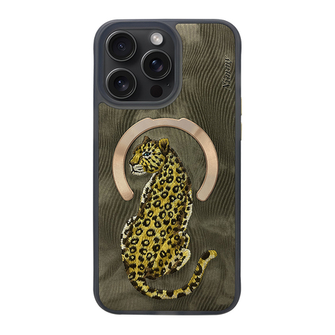 Nimmy New Embroidered Leopard, Dragon, Phoenix High End Premium Luxury MagSafe 15, 15 Plus, 15 Pro, 15 Pro Max iPhone Case