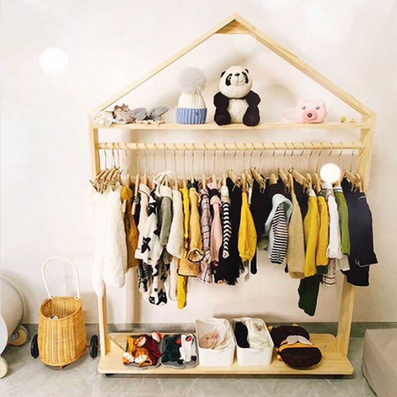 室内儿童房衣架落地衣帽架实木幼儿园房间挂衣架多功能衣服架子