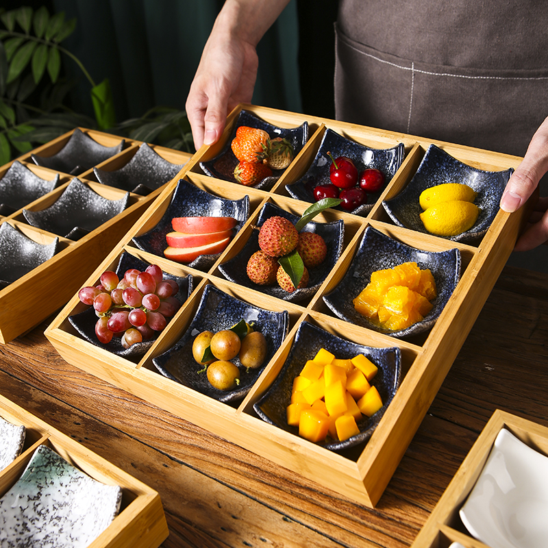 日式九宫格餐具下午围炉煮茶点盘中式禅意干果木盒糕点心托盘摆盘-Taobao