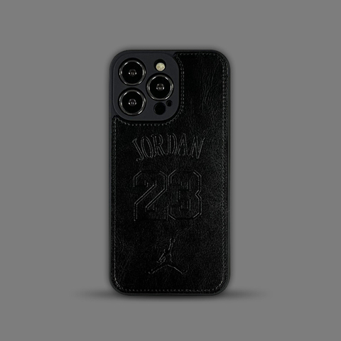 Black — Jordan 23 New Embossed Synthetic Leather 15, 14, 13, 12 iPhone Case