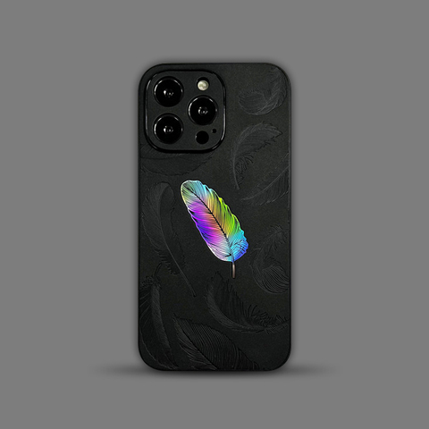 Black — Rainbow Feather New Suede Leather 15, 14, 13, 12 iPhone Case