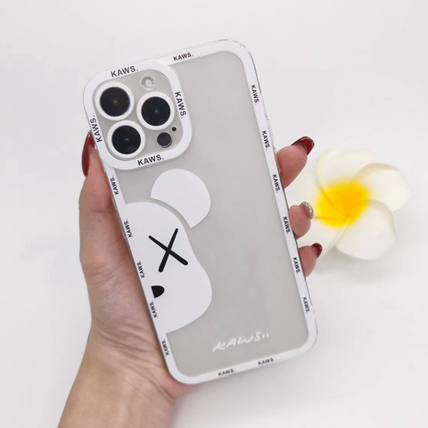 White — Kaws Bear Couples Transparent Clear Silicone TPU 15, 14, 13, 12 iPhone Case