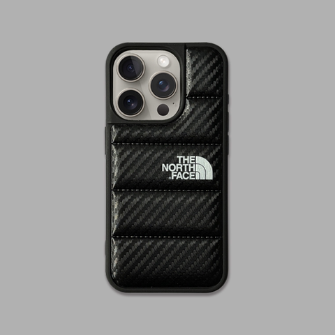 Black — The North Face Puffy Puffer Down Jacket Carbon Fiber Pattern 15, 14, 13, 12, 11 iPhone Case