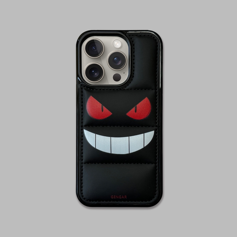 Black — Gengar Face Puffy Puffer Down Jacket 15, 14, 13, 12 iPhone Case