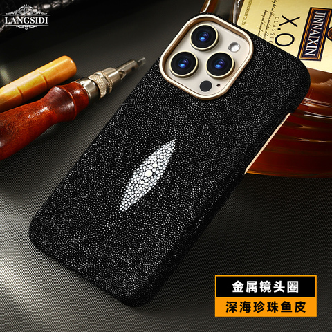 Stingray Pearl Fish Luxury Genuine Leather High End Premium MagSafe Magnetic 15, 14, 13, 12 iPhone Case