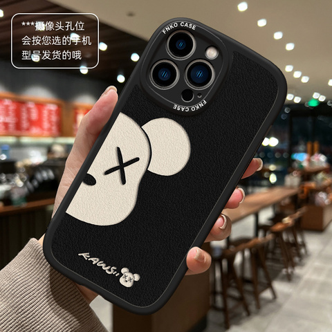 Black — Kaws Bear Couples Silicone TPU 15, 14, 13, 12 iPhone Case