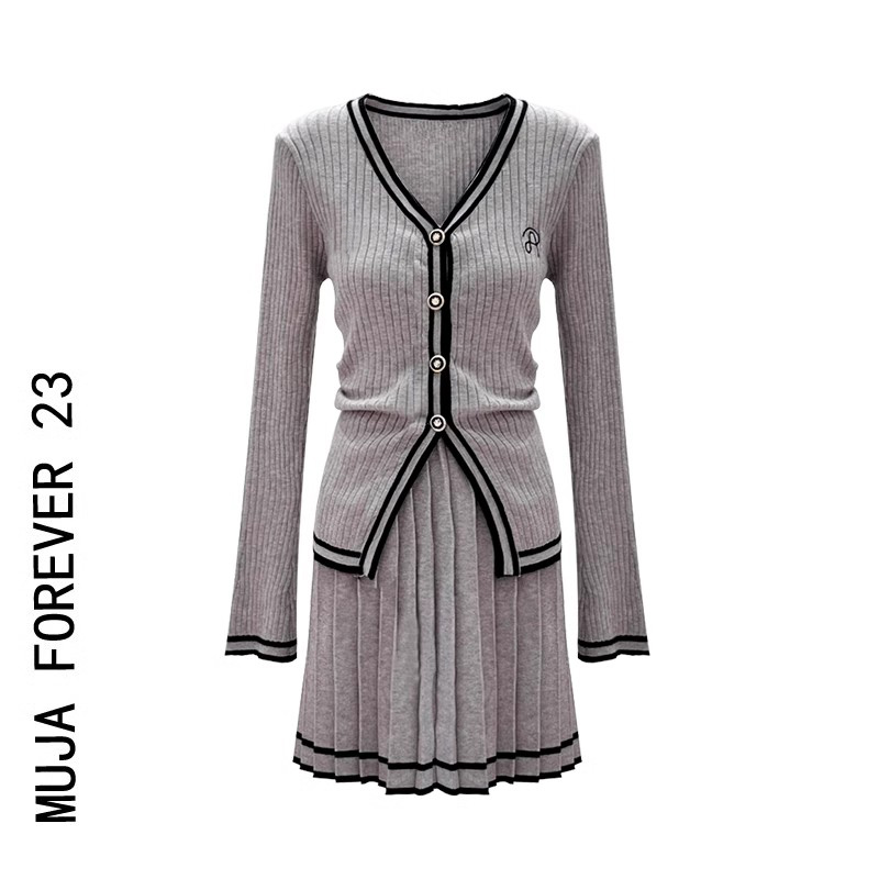 秋装搭配一整套小香风针织套装百褶裙子两件套早秋季2023新款女装-Taobao