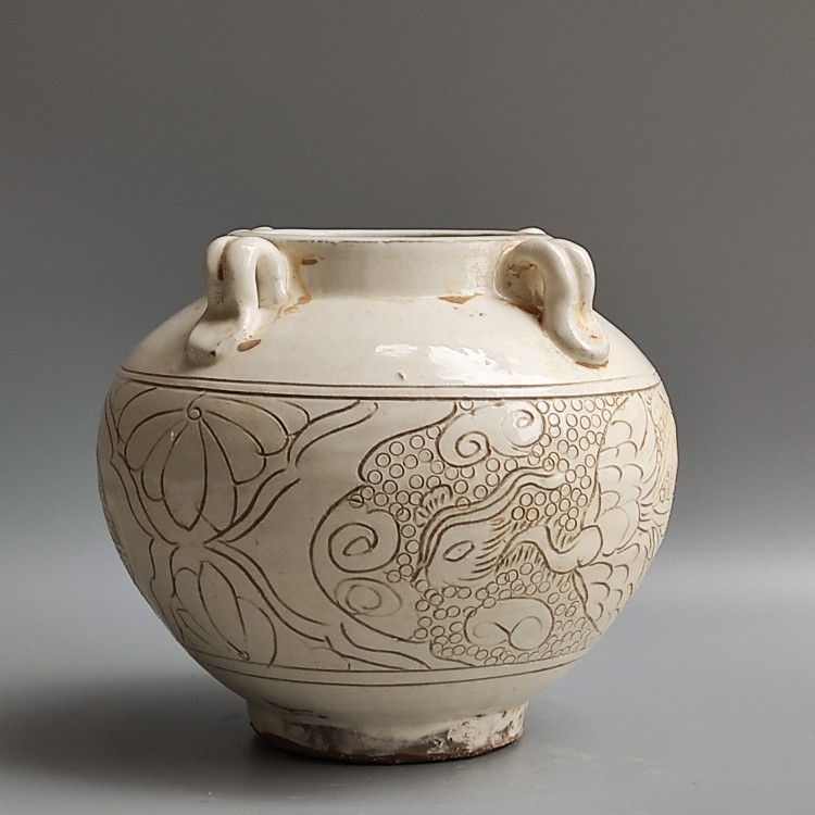 宋磁州窑黑釉手工瓷刻花梅瓶做旧仿出土古瓷器古玩古董收藏摆件