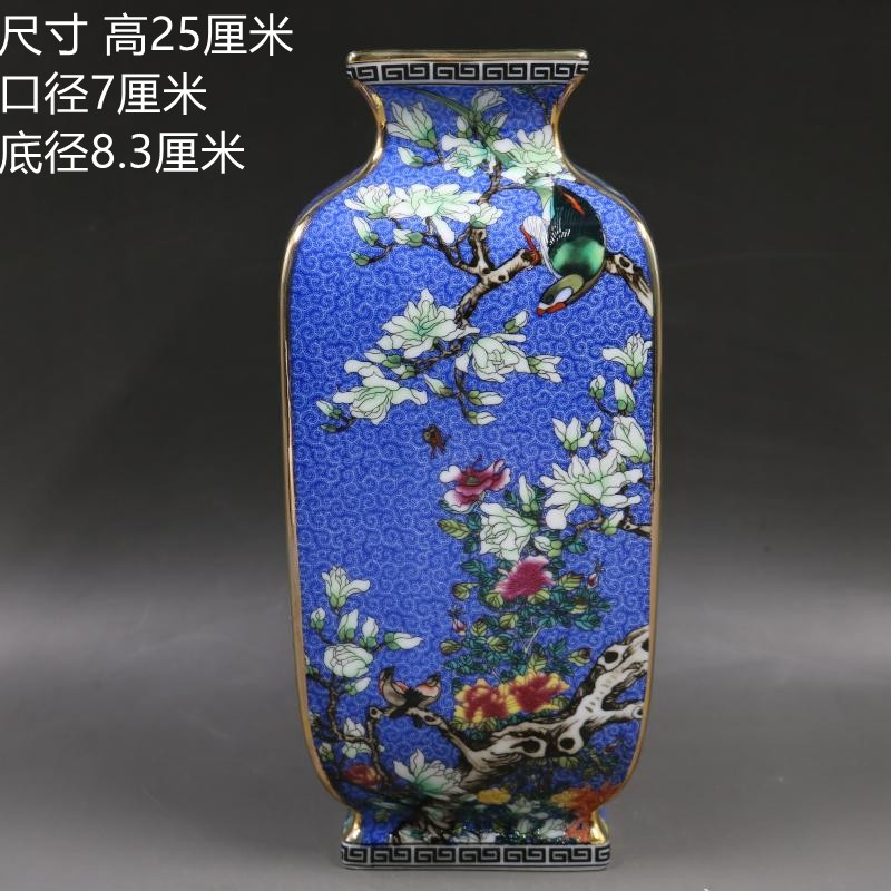 大清乾隆描金珐琅彩花鸟四方瓶仿古老货瓷器家居摆件古董古玩收藏-Taobao