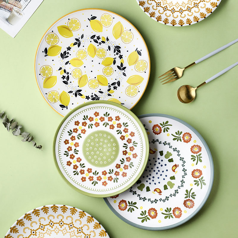 瓷彩美花卉陶瓷网红创意盘子家用菜盘子水果沙拉盘牛排盘西餐餐盘