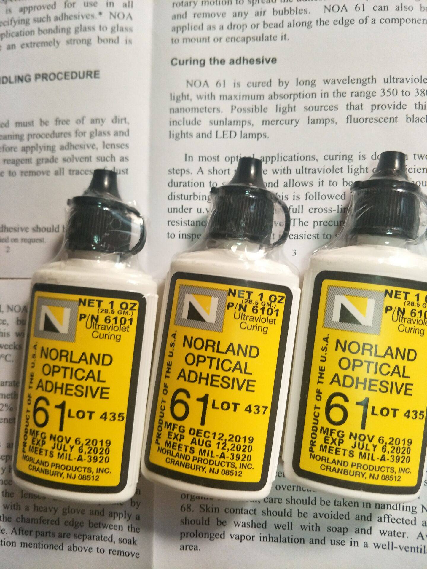 美國原裝諾蘭NOA61紫外線光學UV膠水NORLAND OPTICAL ADHESIVE 61