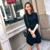 TAKIYAS SHOP 16秋 通勤简约拼接裙修身显瘦中长款七分袖连衣裙女