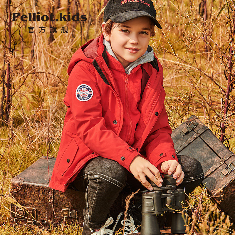 伯希和儿童冲锋衣三合一可拆卸厚男童女童秋冬防风外套中大童童装