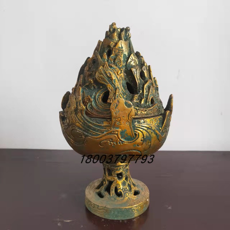 仿古汉代博山炉纯铜香炉青铜器骑龙熏炉包邮婚礼道具家居装饰品-Taobao