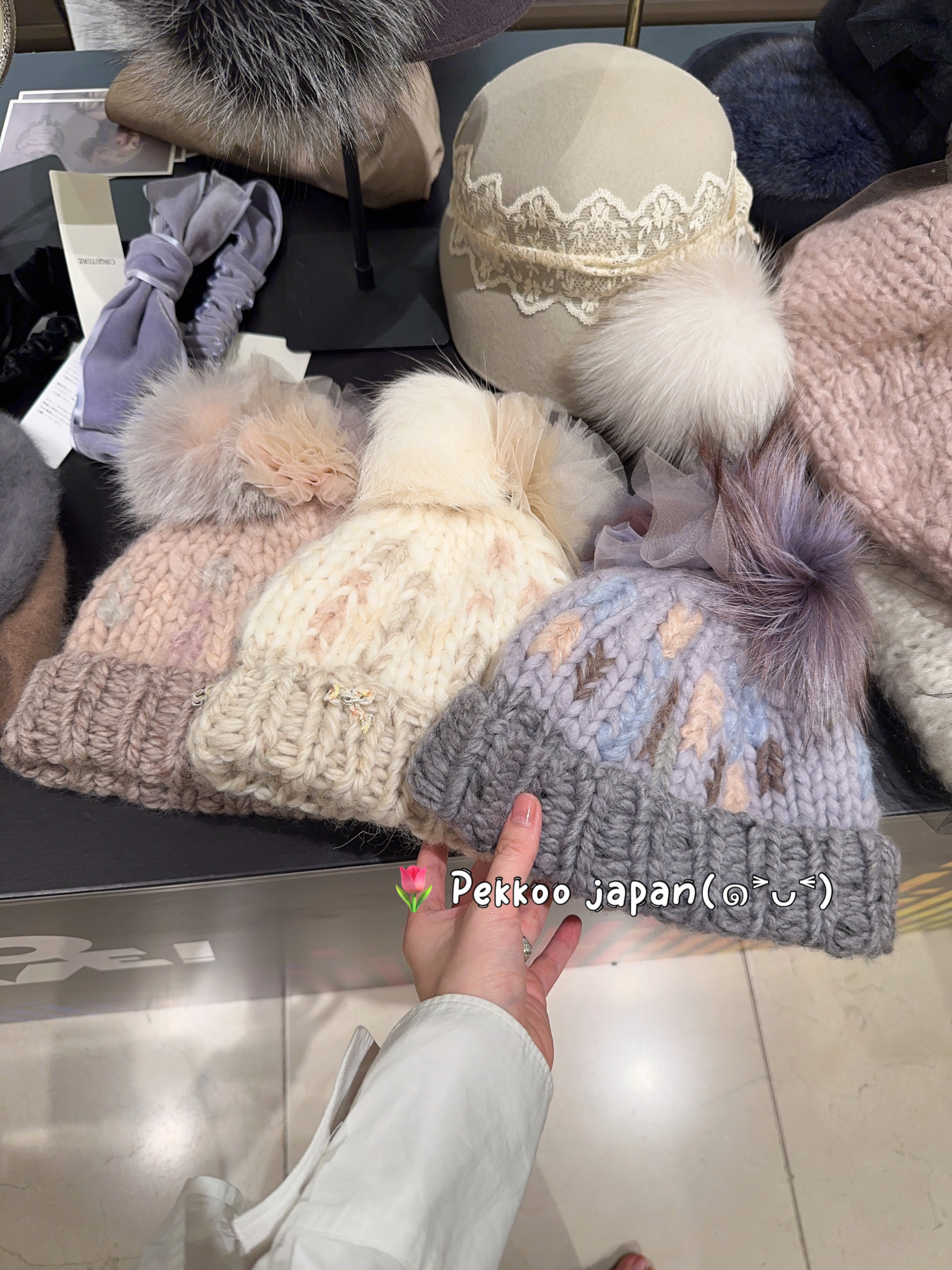 在途.56-60cm CA4LA ONM01765 MANON 蝴蝶结羊毛针织帽毛线帽秋冬-Taobao