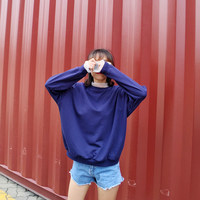 韩国订单 学院风百搭款蕾丝拼接袖口圆领纯色卫衣/上衣 女3色包邮