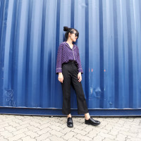 卡农自制 韩范慵懒风睡衣式西装翻领碎花长袖衬衫/上衣 女包邮