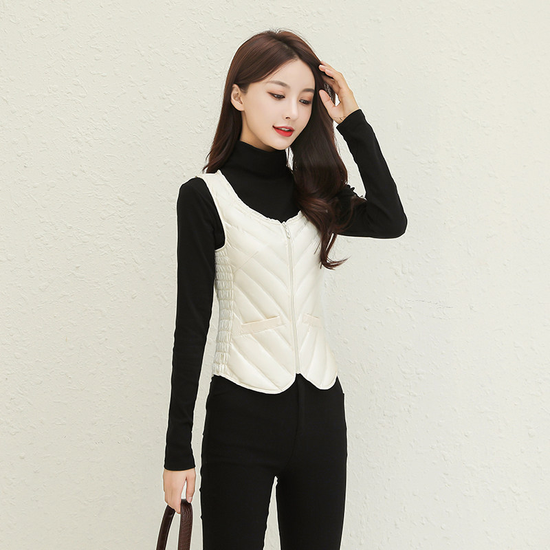 羽绒马甲女2021年新款冬轻薄内穿短保暖贴身女士打底内胆马夹背心
