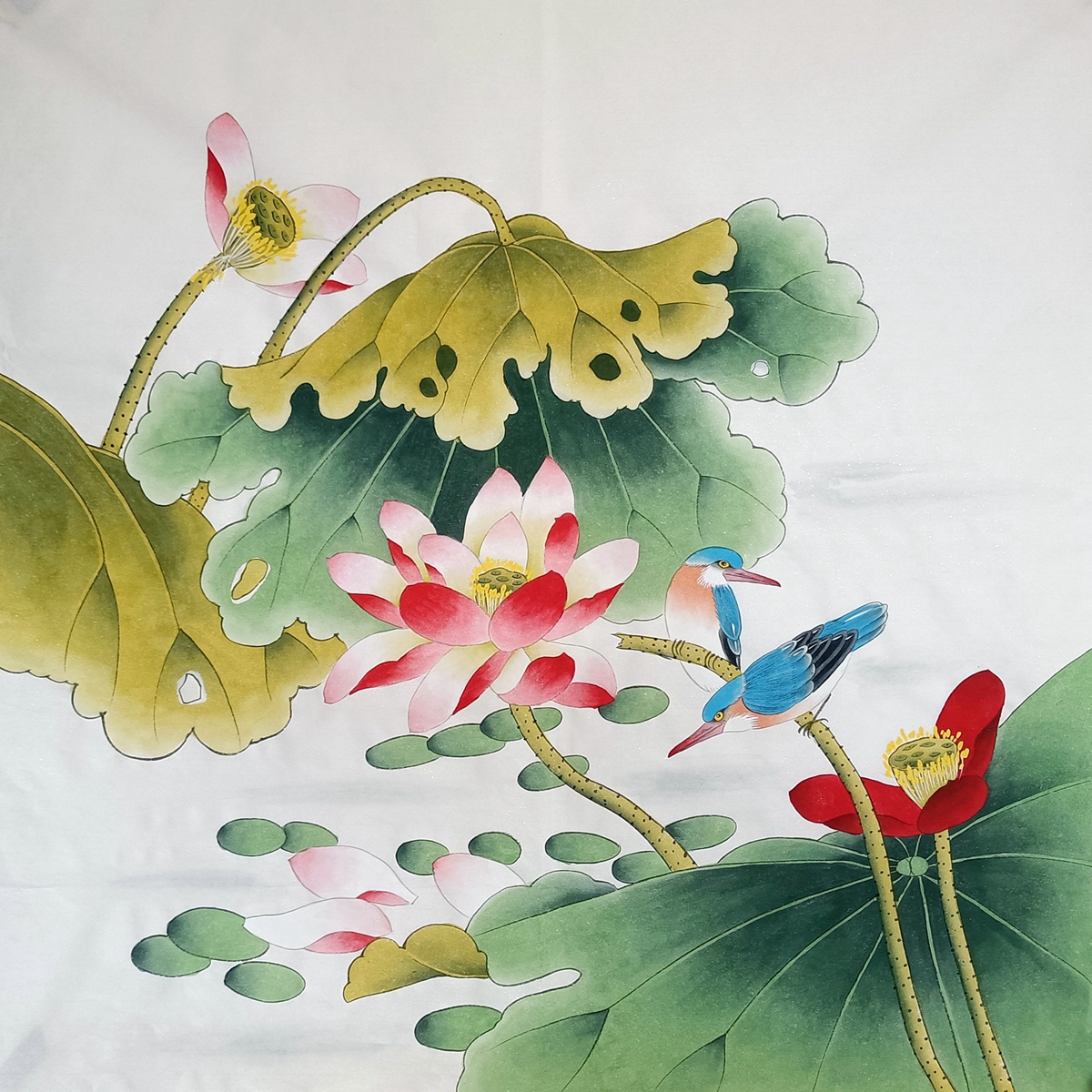 国画成品工笔画荷花鸳鸯四尺斗方花鸟画纯手绘真迹画芯未裱装饰画-Taobao