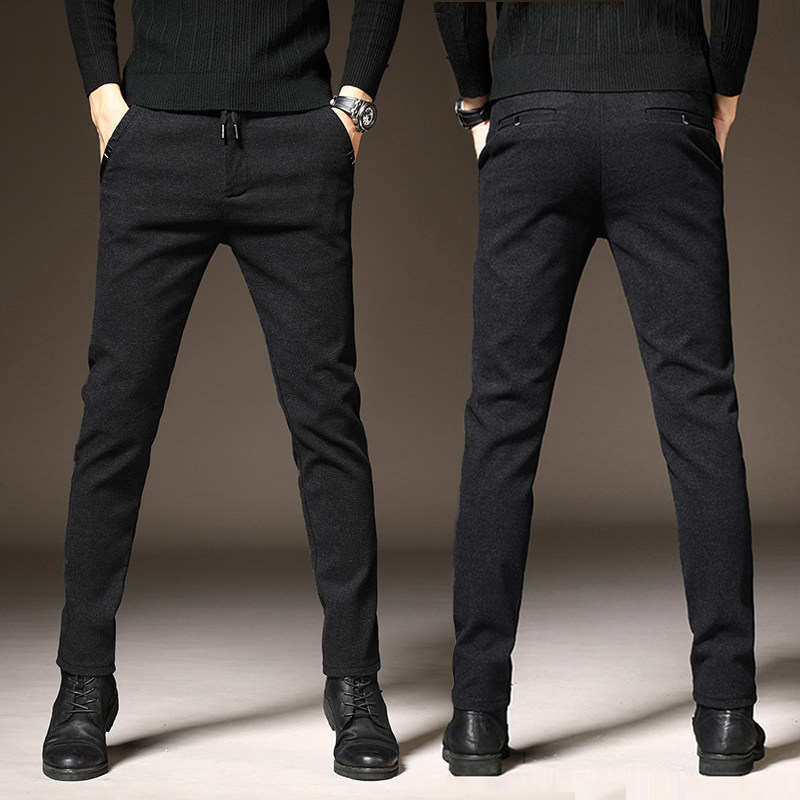 男秋冬韩版修身弹力小脚休闲裤时尚潮流百搭裤子商务直筒毛呢长裤