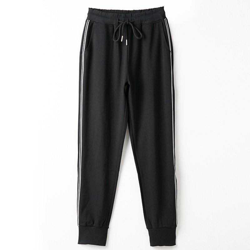 运动休闲裤女2021新款薄款黑色韩版束脚宽松显瘦大码胖mm哈伦裤女