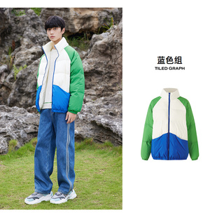 美特斯邦威面包羽绒服冬季男女同款立领撞色拼接保暖羽绒外套Q