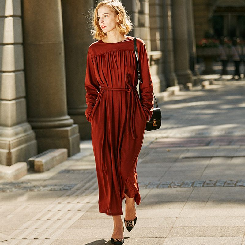 法国设计师早春新品连衣裙女高端精致大气用料系带长裙裙子