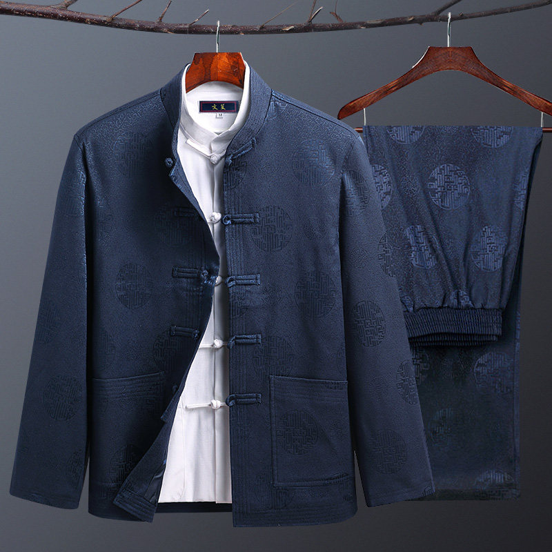 唐装男中老年春秋爸爸套装中国风长袖外套老人生日过寿星爷爷衣服