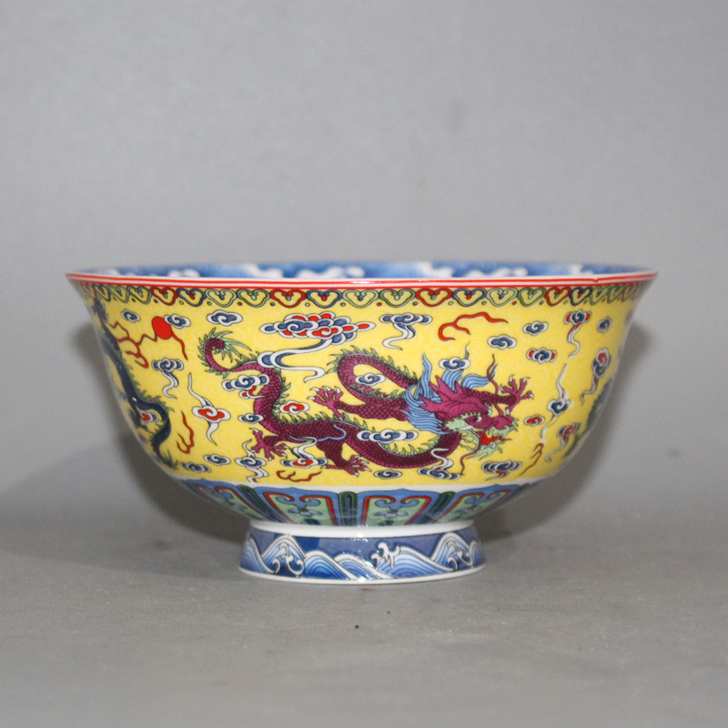 大清乾隆年制黄地八宝碗手工描金仿古瓷器宫廷家用高档礼品碗收藏-Taobao