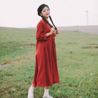 醒来吧，明媚似火的公主 丨复古大裙摆宽松腰麂皮绒连衣裙