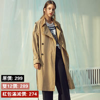 Fs 2016秋季韩国宽松双排扣卡其色风衣外套女英伦收腰系带中长款